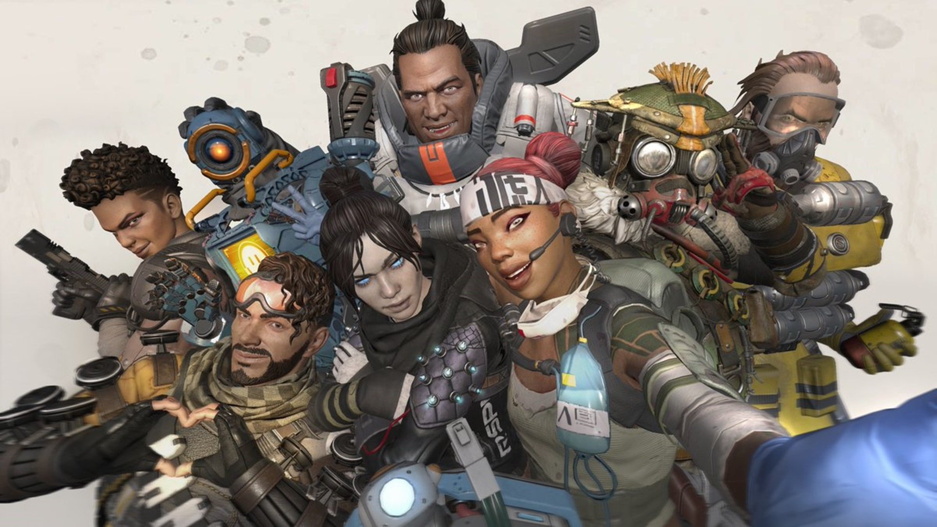 Dynamic ensemble of Apex Legends characters showcasing diverse abilities and personalities